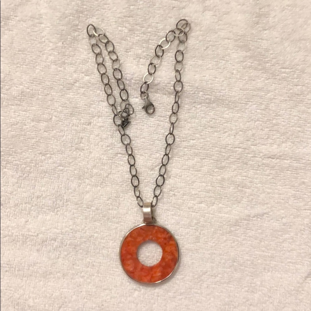 Coral Pendant on sterling silver necklace